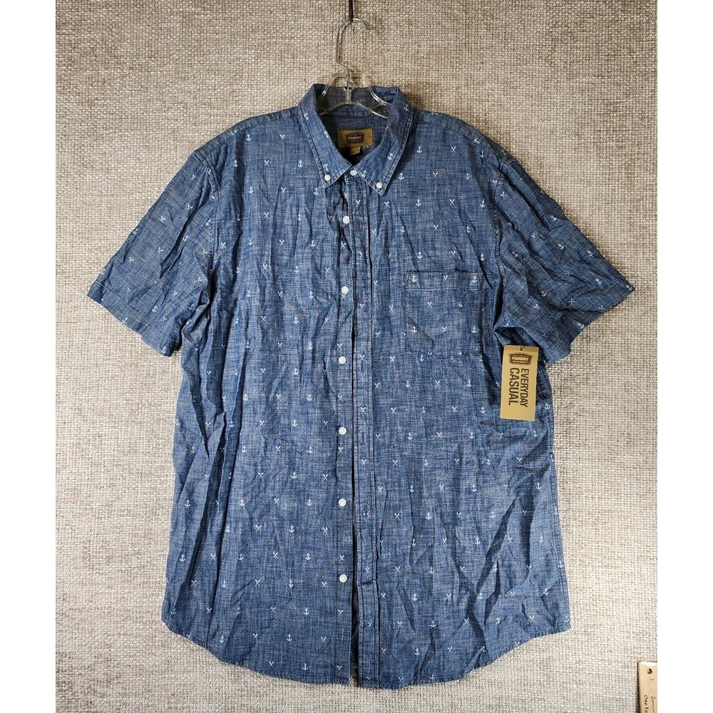 The Foundry Supply Co Short Sleeve Shirt Mens XLT Blue Anchors 100% Cotton NWT